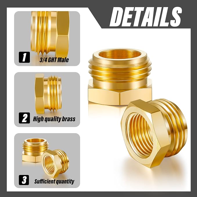 2 Pcs Garden Hose Adapter, G1/2" Thread Female to 3/4" GHT Male Hose Connector - Image 3