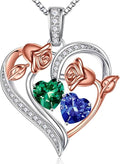 Iefil Valentines Day Gifts for Her - 925 Sterling Silver Rose Heart Necklace, Birthstone Jewelry, Anniversary Birthday Gifts for Wife Girlfriend Mom Daughter