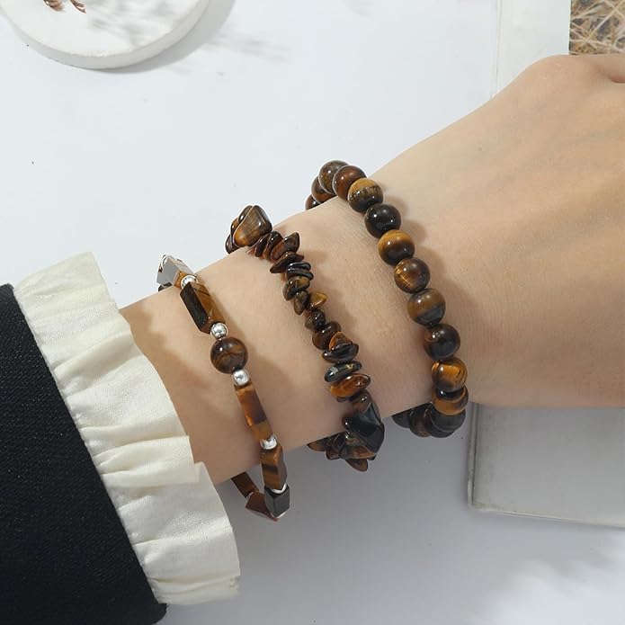 3Pcs Natural Stone Bracelets for Women 8mm Crystal Beaded Bracelets Handmade Stretch Bracelet Healing Crystal Jewelry for Women