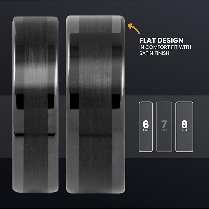 Manly Bands: Mens Black Plated Tungsten and Black Zirconium Wedding Bands and Rings - Comfort Fit and Stylish Black Rings for Men, Free Silicone Ring Included