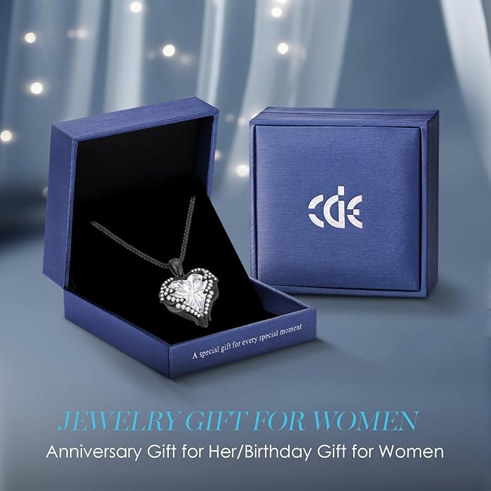CDE Valentines Day Gifts for Women Angel Wings Necklace for Women with Birthstone, Love Heart Silver Tone/Gold Tone Pendant, Ideal Anniversary or Birthday Jewelry Gifts for Wife Girlfriend Her