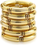 iF YOU 6pcs Chunky Acrylic Bangle Bracelets for Women, Resin Bamboo Brown Stretchy Bracelet Stack, Fashion Jewelry for Women