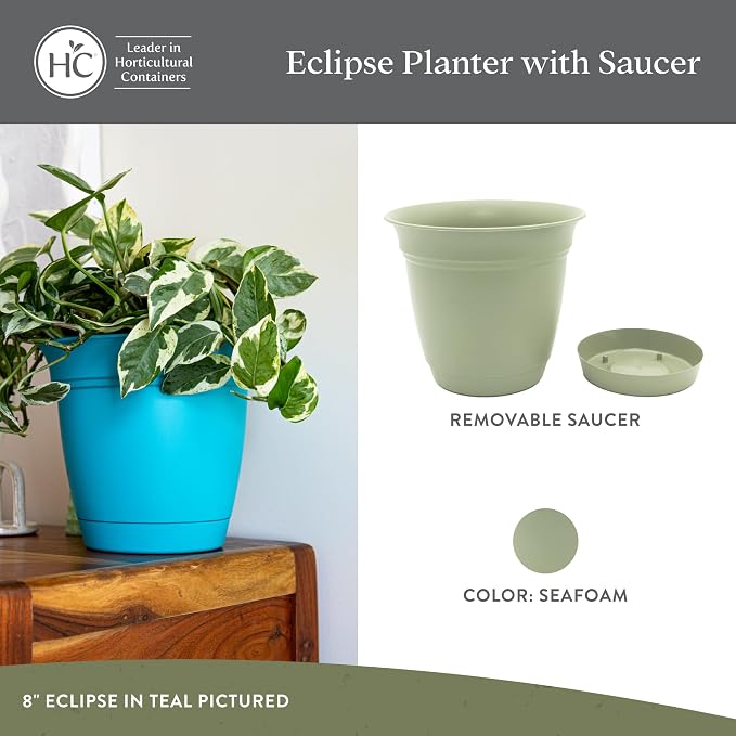 The HC Companies Eclipse Round Planter Pot, 12 Inch, Attached Saucer, Drainage - Image 2