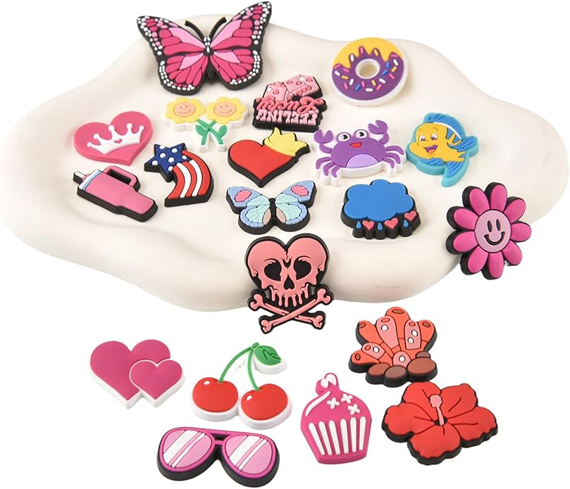 20PCS Cute Shoe Charms for Girls Teens - PVC Flower, Rainbow, Dessert Shoe Clips Decorations for Holely Shoes, Sneakers, Casual Footwear