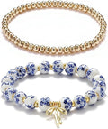 Beads Bow Charm Bracelet for Women Flower Vintage Bracelet Handmade Stretch Beaded Dainty Romantic Jewelry Gifts