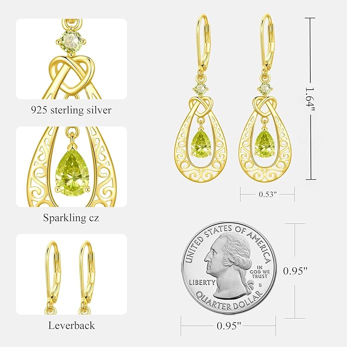 Teardrop Birthstone Dangle Drop Earrings Sterling Silver Infinity Filigree Leverback Earrings, Infinity Love Birthday Anniversary Valentines Day Gifts for Her Women Mom Wife