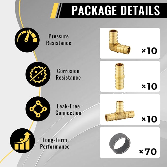 100 Pack Foskan 1/2 Inch PEX Barb Crimp Fittings Set | 10 Pieces Each:Elbow - Image 3