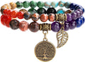 Bivei Natural Semi Precious Gemstone beads bracelet for women - Life Tree and Leaf Charm Energy Reiki Crystal Stretch Bracelets