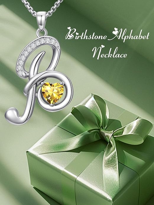 Valentines Day Gifts for Women Alphabet A to Z Initial Birthstone Pendant Necklaces for Women - 18k White Gold Plated Personalized Name Jewelry Valentine Mothers Day Birthday Gifts for Women Her Girlfriend