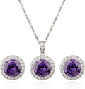 Bridal Crystal Jewelry Set - Sterling Silver Round Cubic Zirconia CZ Rhinestone Halo Birthstone Pendant Necklace Stud Earrings Set for Wedding Bride Bridesmaids Birthday Gift