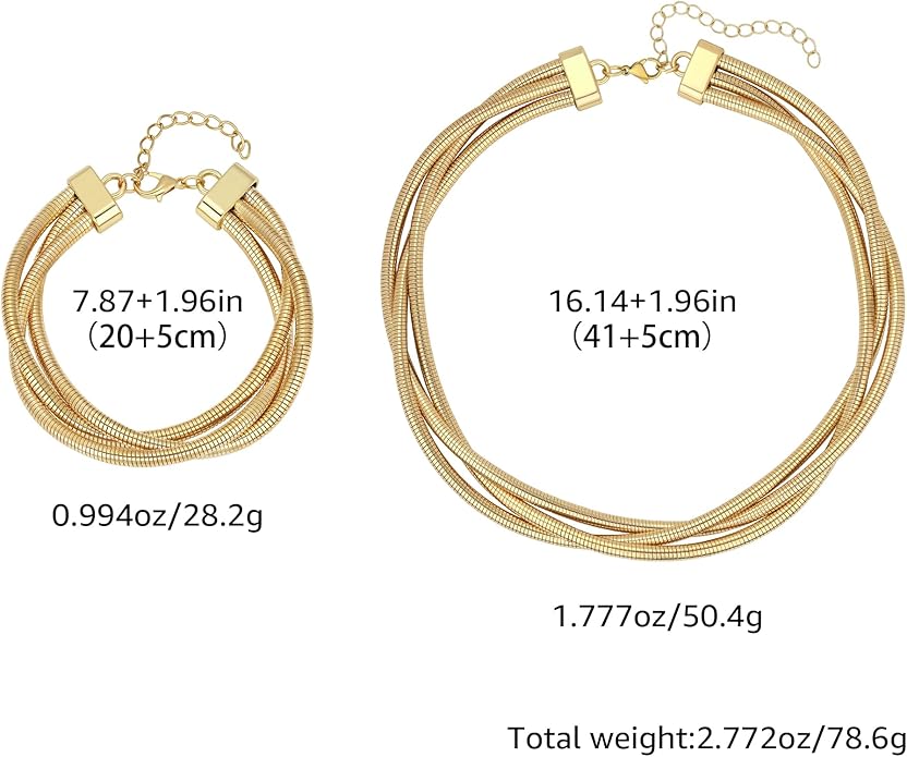 Chunky Gold Necklace for Women, Bold Big Wrap Choker Necklace for Women Gold Statement Necklace Lightweight Alloy Non-Tarnish Silver/Gold Collar Necklace Gold Choker Necklace Valentines Day Gifts for Her