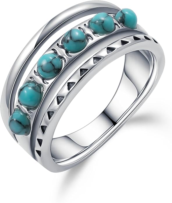 Boho Turquoise Ring for Women Sterling Silver Western Style Statement Ring Bohemian Jewelry Gifts