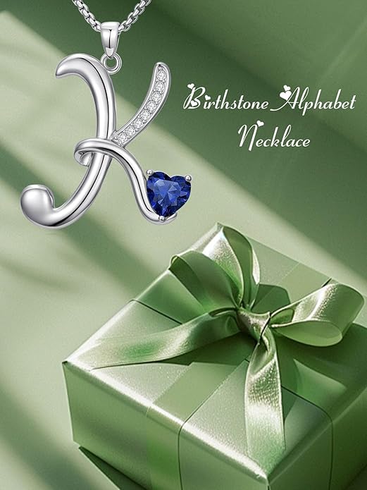 Valentines Day Gifts for Women Alphabet A to Z Initial Birthstone Pendant Necklaces for Women - 18k White Gold Plated Personalized Name Jewelry Valentine Mothers Day Birthday Gifts for Women Her Girlfriend
