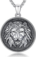 Cuoka Lion Necklace for Men Women S925 Sterling Silver King Retro Punk Gothic Hip Hop Rock Animal Lion Head Pendant Charm Jewelry Chain Necklace Viking Protection Amulet Necklaces