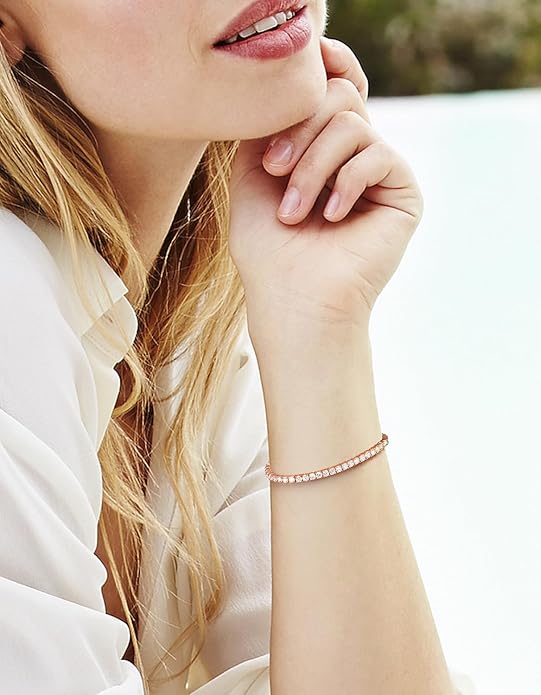 KRKC&CO Moissanite Bolo Tennis Bracelets for Women, 1.6-8.0 ct.tw, Adjustable Length S925 Sterling Silver, Christmas Gifts for Her, Luxury Box, 2/3/4mm D Color VVS1 White/14K/24K/Rose Gold Plated