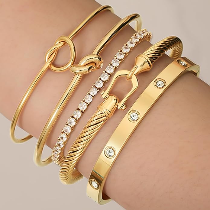 18 K Gold Plated Love Bangle Bracelet Stack Cuff Jewelry for Women Jewelry Set for Women Gift with Box