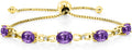 Gem Stone King 7X5MM Oval Cut Gemstone Birthstone and Accent Lab Grown Diamond Tennis Bracelet For Women In 18K Yellow Gold Plated Silver | Adjustable Bolo Bracelet For Women | Easy-On Easy-Off