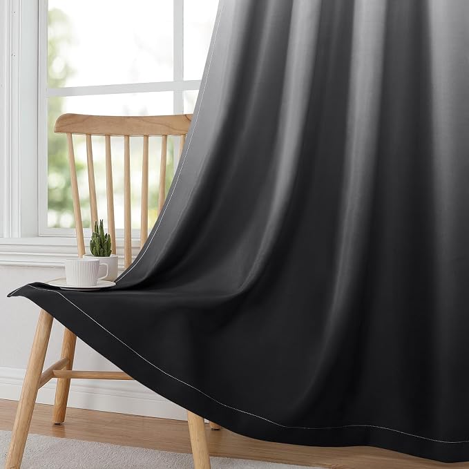 HOMEIDEAS Black Ombre 100% Blackout 52W x 84L 2 Panels | Gradient, Room - Image 5