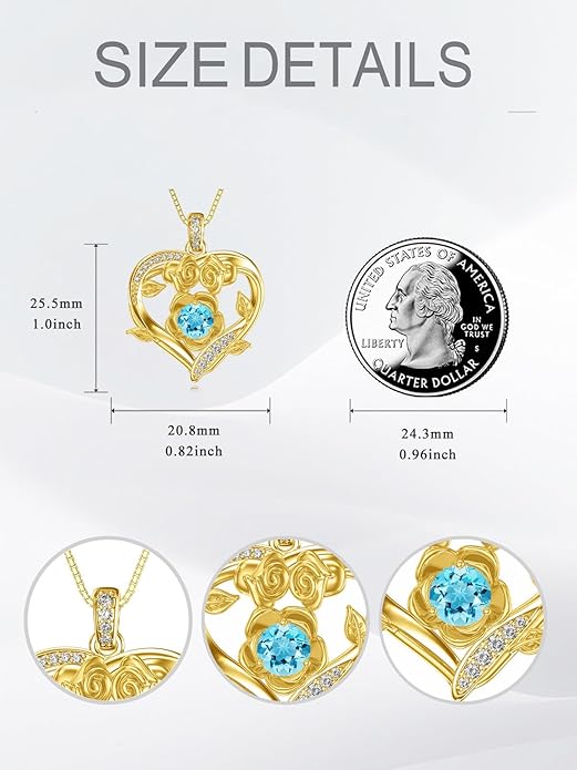 Midari 18K Gold Heart Birthstone Necklace for Women Rose Pendant Birthday Jewelry Gifts for Wife Her Daughter Mom