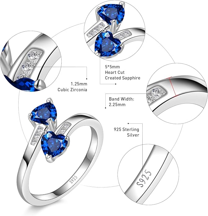 1CT Adjustable Women Heart Ring 925 Sterling Silver Birthstone Rings for Women Promise Ring for her Simulated Gemstone Statement Stackable Band Width 2mm Open Size 5~9