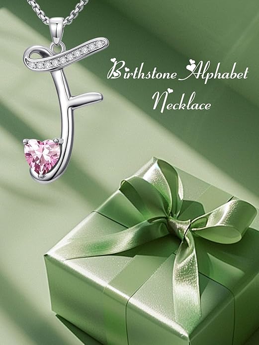 Valentines Day Gifts for Women Alphabet A to Z Initial Birthstone Pendant Necklaces for Women - 18k White Gold Plated Personalized Name Jewelry Valentine Mothers Day Birthday Gifts for Women Her Girlfriend