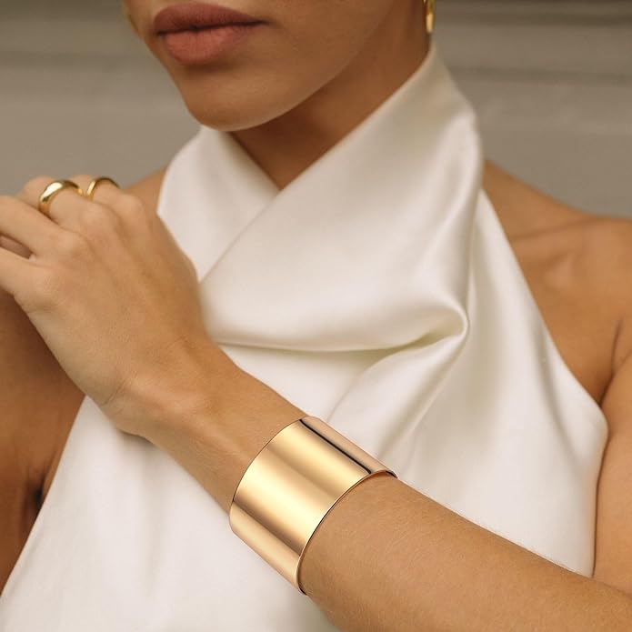 FIRAZIO 2-8 Pcs Cuff Bangle Bracelet for Women Open Wide Wire Bracelets Golden Wrist Cuff Wrap Bracelet Adjustable