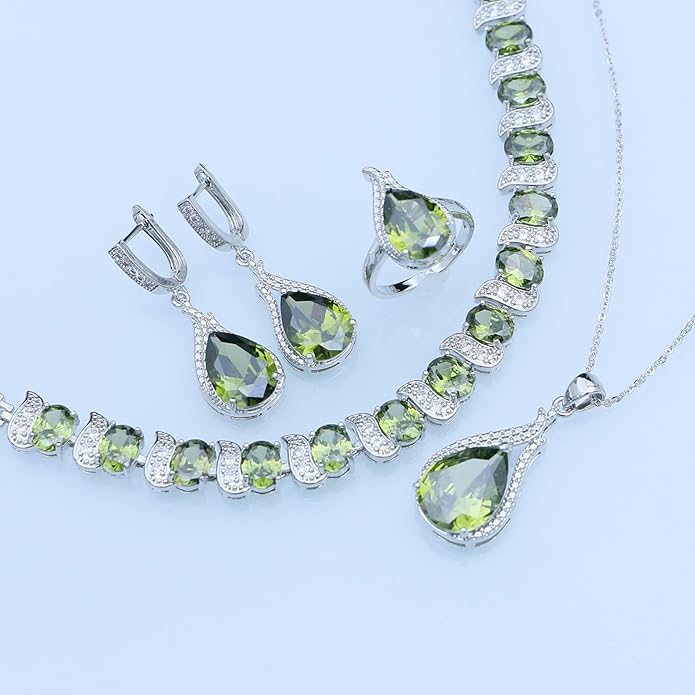 GZWHD Jewelry Set for Women CZ Earrings Necklace Ring Bracelet Set Prom Party Wedding Jewelry Gift for Mother Friend Wife