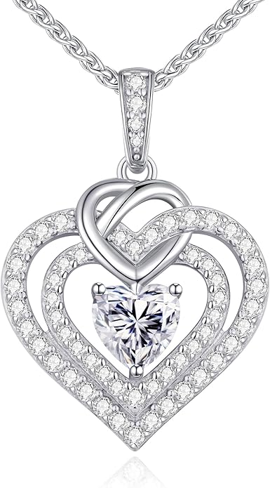 OOBEE Valentines Day Gift Moissanite Heart Necklaces for Women, 1- 4 Carat Moissanite 925 Sterling Silver 14K Gold Plated Pendant Necklace, Ideal Anniversary Birthday Christmas Mothers Day Jewelry Gifts for Mom Wife Her Girlfriend Daughter