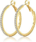 925 Sterling Silver Earrings Large Rhinestone Hoop Earrings Big Cubic Zirconia Hoop Earrings Thin Rhinestones Round Hoop Earrings for Women 20/30/40/50/60/70mm Sparkly Hoops With Crystals for Womens