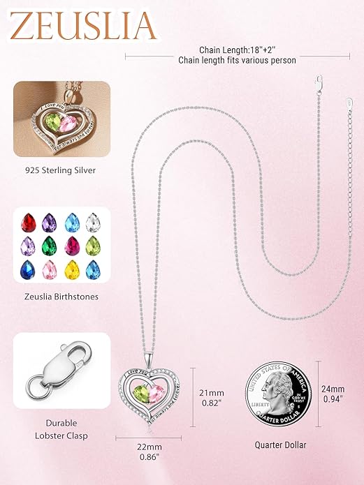 Valentine's Day Gifts for Wife 925 Sterling Silver Double Birthstone Pendant Necklaces I Love You for Always and Forever Necklace Anniversary Birthday Gifts for Wife Girlfriend Mom Her