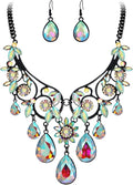 BriLove Women's Tribal Ethnic Crystal Chunky Statement Necklace Dangle Earrings Set