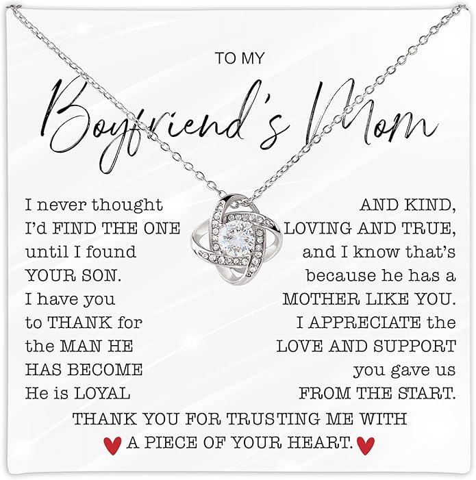 To My Boyfriend's Mom Love Knot Necklace, Elegant Jewelry Gift From Girlfriend, Meaningful Mothers Day Surprise, Birthday Christmas Keepsake With Heartfelt Message