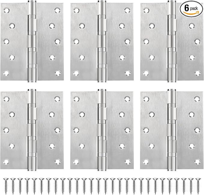 5" Ball Bearing Door Hinges 6 Pack, Heavy Duty Stainless Steel Hinge 5 x 4 Inch by MOZCORNHARDWARE