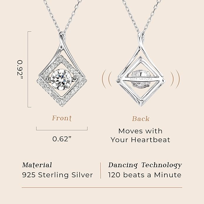 ARINZA Moissanite Necklace for Women, 1 Ct 925 Sterling Silver Dancing Diamond Pendant, 18+2 Inch Chain, Valentine’s Day Christmas Gift for Her, Wife, Mom, Anniversary, Birthday
