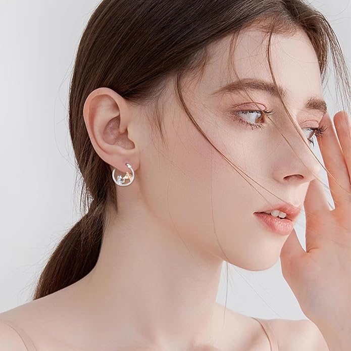 JUSTKIDSTOY Hypoallergenic Panda/Unicorn/Hummingbird/Dolphin Hoop Earrings for Women 925 Sterling Silver Animal Huggie Hoop Earrings Jewelry Gifts for Sensitive Ears