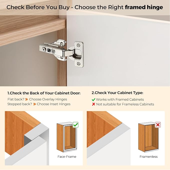 Ravinte Full Overlay Cabinet Door Hinges, 105 Degree, 2 Packs 1 Pair | Satin - Image 4