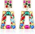 Rhinestone Rectangle Statement Earrings Colorful Crystal Geometric Drop Dangle Earrings for Women Prom Party