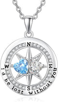 Compass Necklace for Women, Exquisite S925 Valentines Day Anniversary Birthday Gifts for Wife Her Double Birthstone Pendant Jewelry ‘I'd be Lost Without You’
