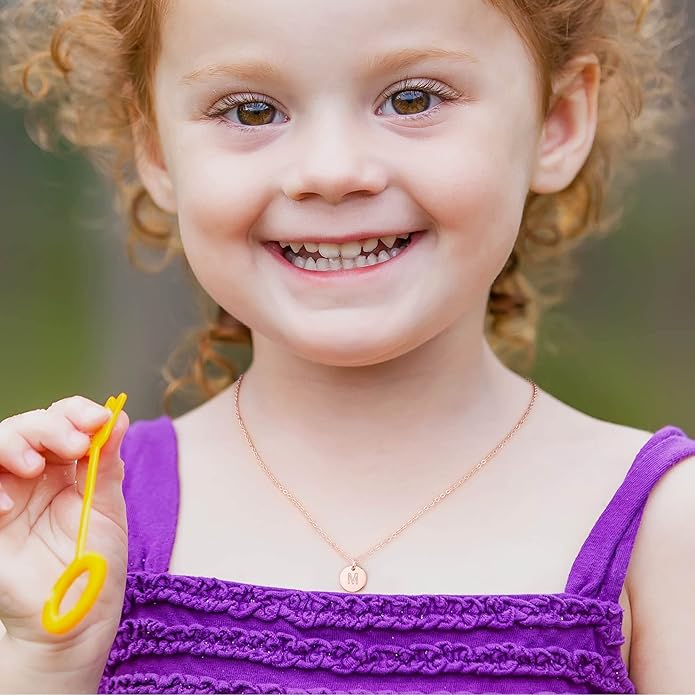 Hidepoo Valentines Gifts for Kids Teen Girls Women - 14K Gold Plated/Rose Gold Plated/S925 Sterling Silver Disc Initial Necklaces for Girls Jewelry Birthday Valentines Gifts for Kids Girl Teens Women