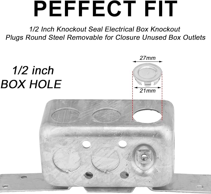 Yaocom 12 Pcs Knockout Seal Electrical Box 1/2 Inch Knockout Plugs Round Steel - Image 2