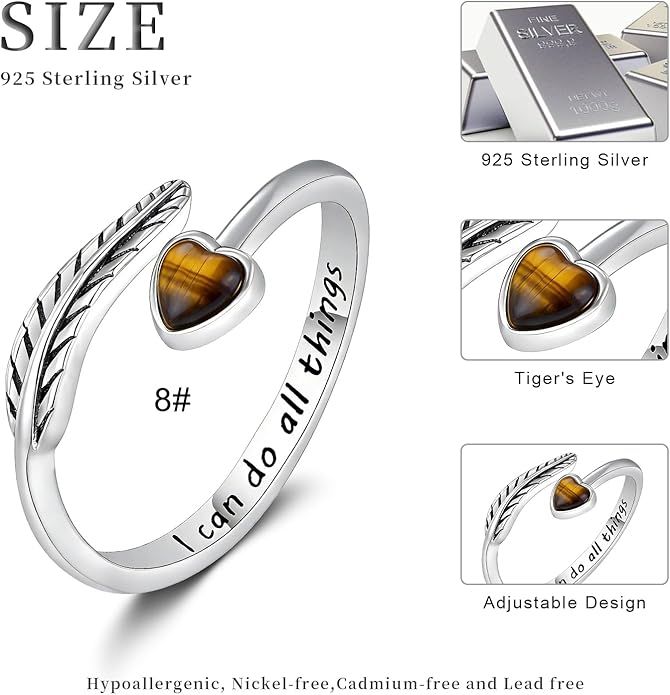 Turquoise/Moss Agate/Moonstone/Black Onyx/Lapis Lazuli/Labradorite/Tiger Eye Feather Ring 925 Sterling Silver Adjustable Ring Western Thumb Rings Vintage Jewelry Gifts for Women