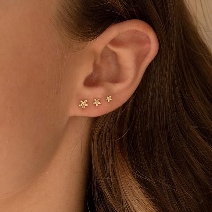 VRIUA 20G Tiny Flat Back Earrings for Women - 14K Gold/Silver Plated Small Flat Back Stud Earrings Hypoallergenic Cartilage Helix Piercing Jewelry