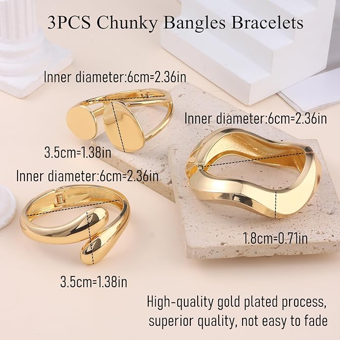 CASDAN Chunky Gold Bangle Bracelets for Women Dainty 14k Gold Plated Twist Hinged Cuff Stackable Bangles Set Trendy Statement Bracelet Stack Fashion Jewelry Gifts