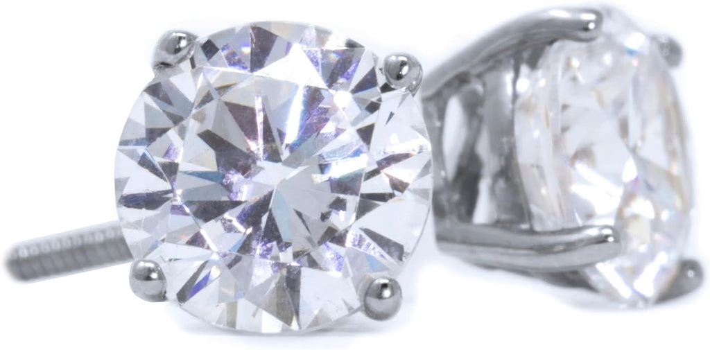 14K White Gold Moissanite Earrings Men & Women, Solid Gold Simulated Diamond and Lab Diamonds Studs for Men & Women, 1ct - 2ct Round, Princess, Heart, Halo Cut, Dangle, Lever or Screw Back Earrings, VVS1, D Color, Pink or Blue - Luxury Gift Box