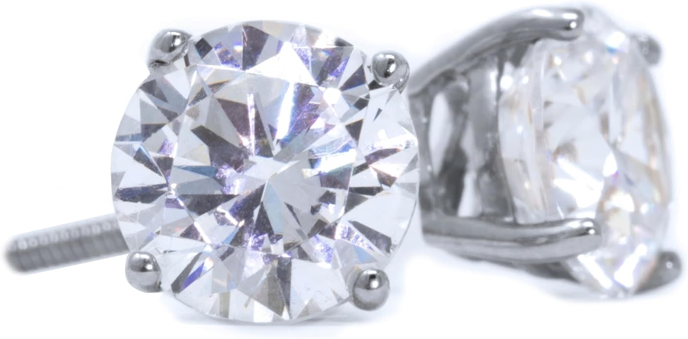 14K White Gold Moissanite Earrings Men & Women, Solid Gold Simulated Diamond and Lab Diamonds Studs for Men & Women, 1ct - 2ct Round, Princess, Heart, Halo Cut, Dangle, Lever or Screw Back Earrings, VVS1, D Color, Pink or Blue - Luxury Gift Box
