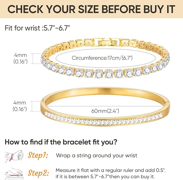 Stackable Gold Bracelets for Women - 2Pcs 18K Gold Plated Cubic Zirconia Bangle Bracelet Friendship Tennis Bracelet Stack Jewelry,Party Christmas Birthday Gifts for Her Girlfriend Sister Wife Daughter