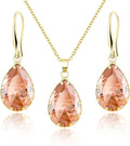 Linawe Crystal Jewelry Sets for Women, Imitation Diamond Pendant Necklace, Rhinestone Drop Dangle Earrings, Birthstone Cubic Zirconia Matching Wedding Jewelry, 14K Gold/Rose Gold/Silver Tones