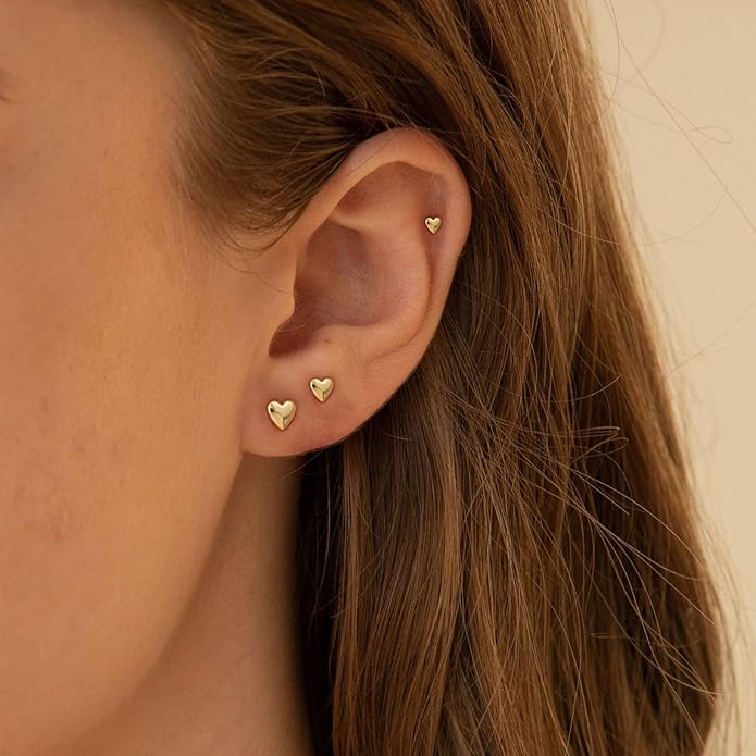 VRIUA 20G Tiny Flat Back Earrings for Women - 14K Gold/Silver Plated Small Flat Back Stud Earrings Hypoallergenic Cartilage Helix Piercing Jewelry