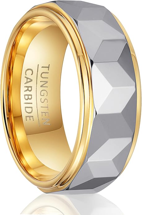 Architect Series: Faceted Prism Band | 8mm Wide Two-Tone Tungsten Wedding Ring