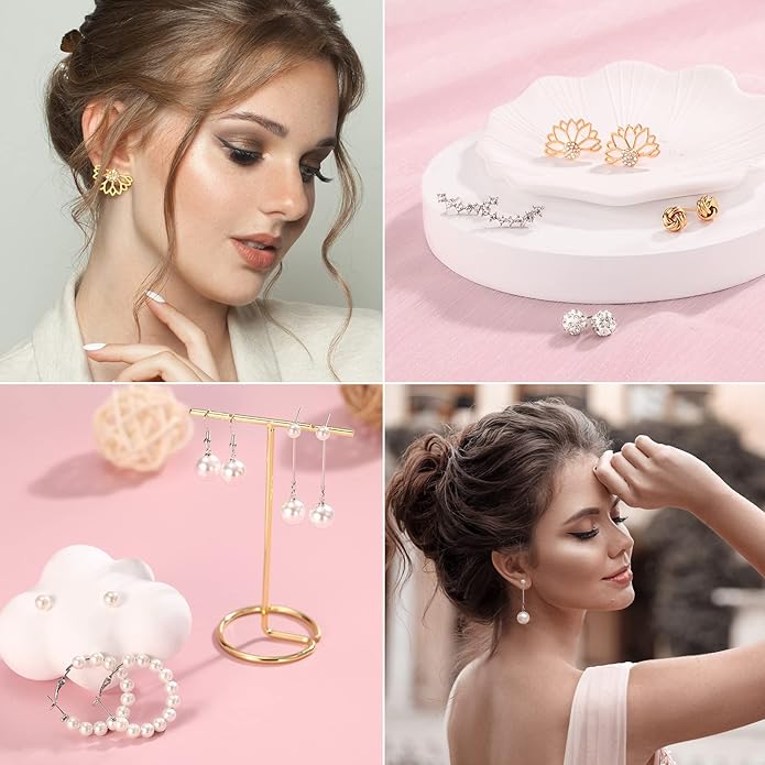 Earrings for Women, Funtopia 68 Pairs Drop Dangle Earrings, Fashion Statement Stud Earrings Pearl Earrings Set for Party Jewelry(Gold and Silver)
